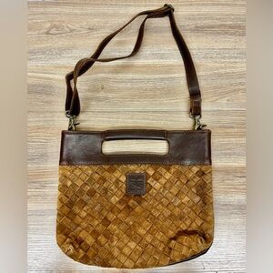 STS Western Brown Basket Woven Leather Crossbody Bag